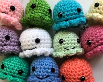 Made to order, Hand Crocheted mini Keychain Octopus Dolls You choose the colors, pink, blue, green, purple, multi etc..