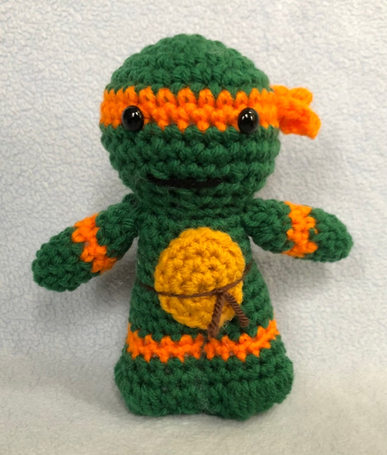 Made to order, Hand crocheted TMNT Michelangelo Orange Teenage Mutant Ninja Turtle Amigurumi Doll image 4