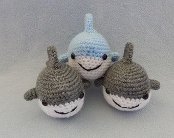 Made to order, Hand Crocheted Amigurumi Baby Shark round Doll One 5" doll fish