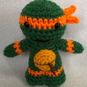 Made to order, Hand crocheted TMNT Michelangelo Orange Teenage Mutant Ninja Turtle Amigurumi Doll image 1