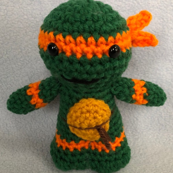 Made to order, Hand crocheted TMNT Michelangelo Orange Teenage Mutant Ninja Turtle Amigurumi Doll