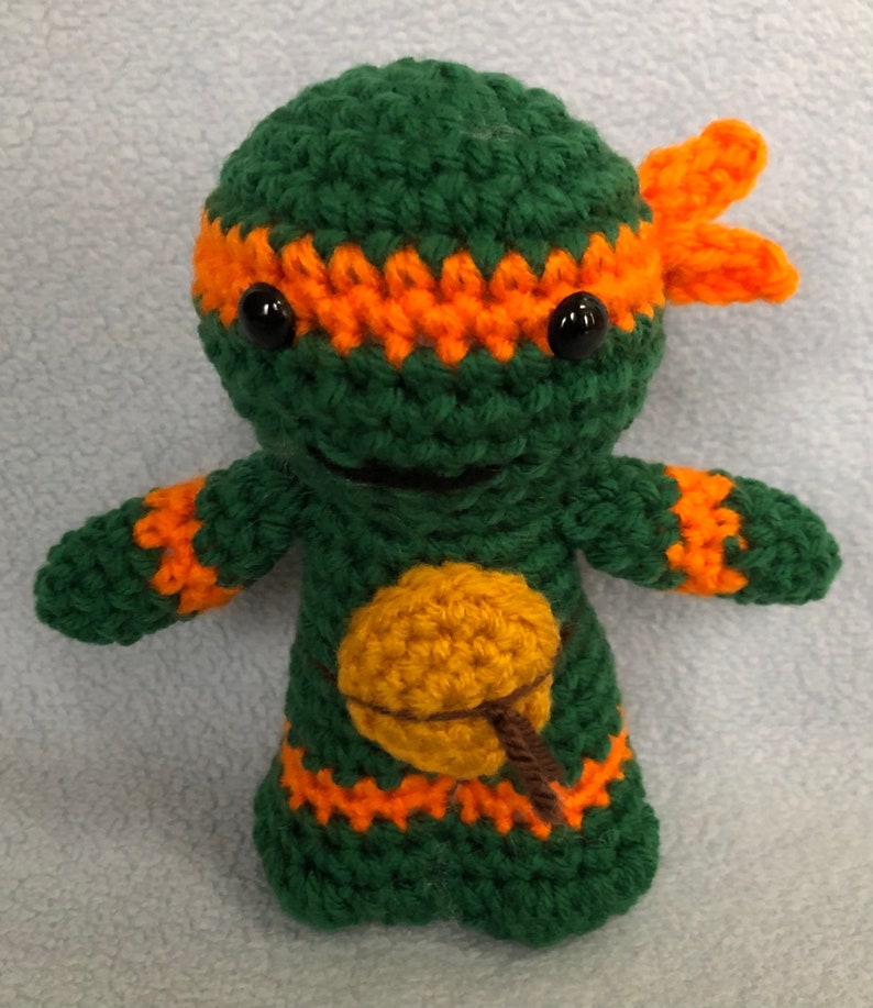 Made to order, Hand crocheted TMNT Michelangelo Orange Teenage Mutant Ninja Turtle Amigurumi Doll image 1