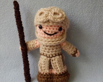 Made to order, Hand crocheted Star Wars Like Rey with Stick and Hat Force Awakens Doll