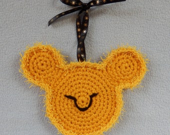 Hand crocheted Holiday Christmas Ornament Mickey Mouse Ears Simba like Lion with Ribbon
