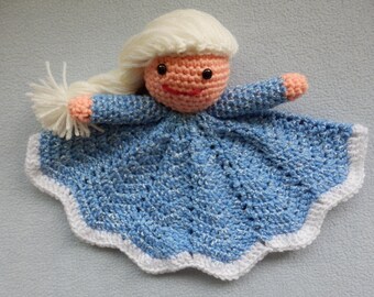 Made to Order Lovey Baby Blanket Doll Hand Crocheted Like Frozen Princess Elsa of Arendelle