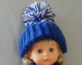 Made to Order 18" Doll American Doll Crochet Winter Hat with Pom Pom Football Team colors Or your choice of any colors