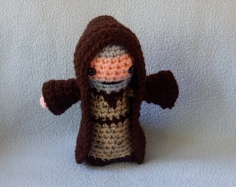 Made to order, Hand crocheted Star Wars Obi Wan Kenobi like doll with Cloak Amigurumi Doll