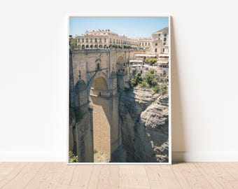 ロンダ橋、スペイン、アンダルシアの旅行プリント、地中海風ホームデコレーション（デジタルダウンロード）