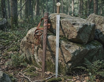 Spada lunga in acciaio ad alto tenore di carbonio realizzata a mano – Spada da esposizione fantasy medievale con fodero / Regalo per lui