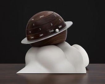 Wooden Planet Perpetual Calendar, Walnut Home Office Decor, Engraved Gift