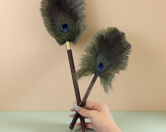Peacock Feather Duster with Wooden Handle