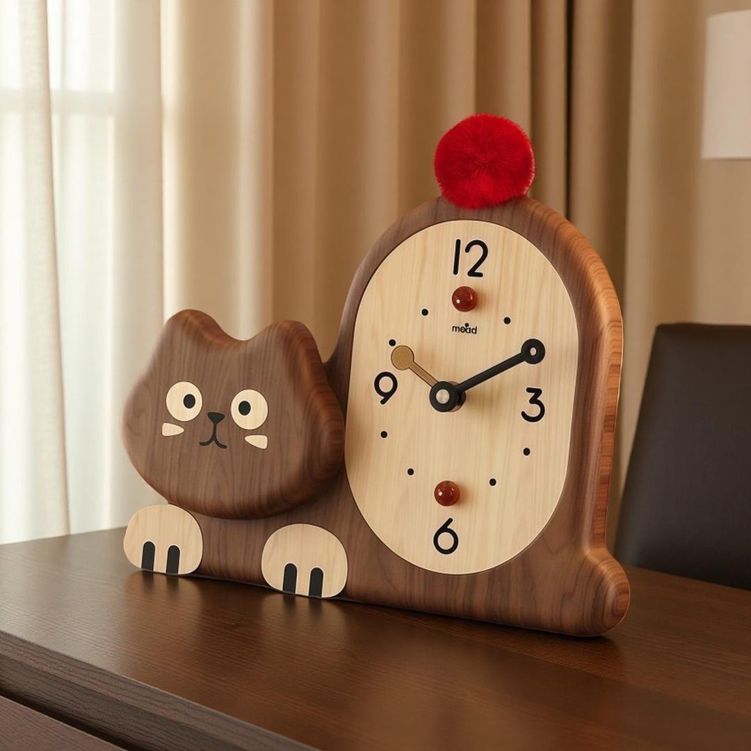 Rustic Cat Clock Handmade Wooden Cat Clock – Nordic Desk Decor, Cat Lovers Gift - Etsy