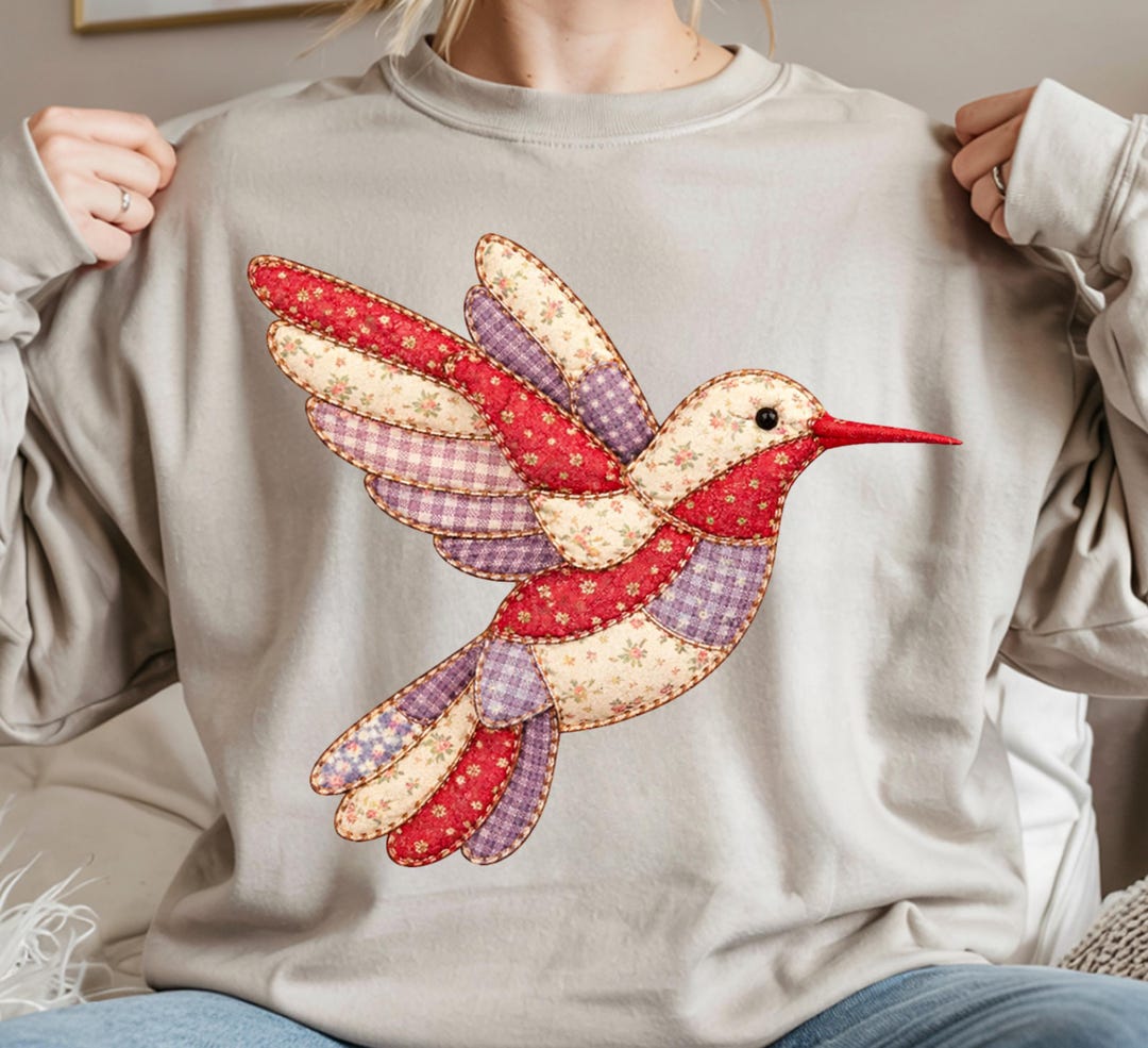 Patchwork Hummingbird PNG, Quilted Applique, Cottagecore Bird (digital ...