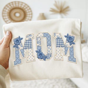 Blue Toile Mom & Mama PNG Bundle, Patchwork Collegiate Mother Shirt Design (Digital Download)