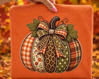 Patchwork Pumpkin PNG, Fall Pumpkin with Bow PNG, Leopard Pumpkin, Gingham Fall PNG, Boho Autumn Pumpkin Digital Download