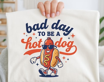Bad Day To Be A Hot Dog PNG, lustige Hotdog Shirt Design, Retro Essen Humor Grafik, niedlichen Cartoon Hot Dog, BBQ Sommer digitaler Download