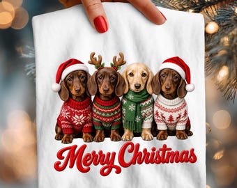 Merry Christmas Dachshund PNG, Wiener Dog Christmas Sublimation Design, Trendy Dog Lover Holiday Shirt PNG