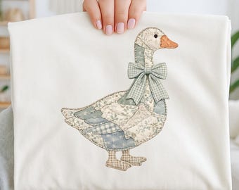 Ganso em patchwork PNG, pássaro para colcha de retalhos estilo fazenda, design campestre de primavera (download digital)