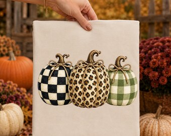 Pumpkin Trio PNG, Leopard Pumpkin Checkered Pumpkin Gingham Pumpkin Sublimation Design, Trendy Fall Shirt PNG Download