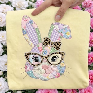 Patchwork Easter Bunny PNG, Coquette Rabbit Graphic with Glasses (Digital Download)