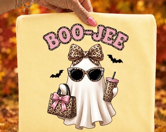 Boo Jee PNG, Boujee Ghost Halloween Design, Trendy PNG for Sublimation, Leopard Print Ghost, Spooky Cute Fall Shirt Download