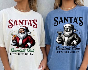 Santa’s Cocktail Club PNG Bundle, Christmas Drinking Shirt Design, Funny Santa PNG Set, Holiday Party Graphic, Let’s Get Jolly PNG