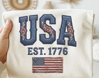 USA 1776 Patronic PNG | Vintage gestickte Flagge Grafik (Digitaler Download