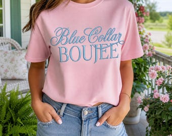 Blue Collar Boujee PNG, Typography Sublimation Design, Country Girl Graphic (Digital Download)