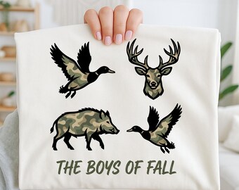 The Boys of Fall PNG, Hunting Camo Animals Design, Trendy PNG for Sublimation, Deer Duck Hog Shirt, Outdoor Fall Graphic Download