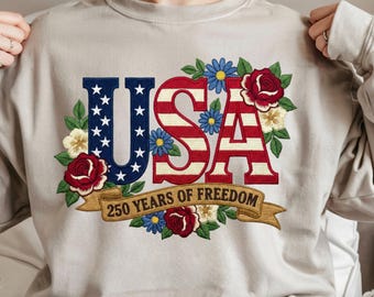 Patriotic Floral USA 250 Years of Freedom PNG (Digital Download)