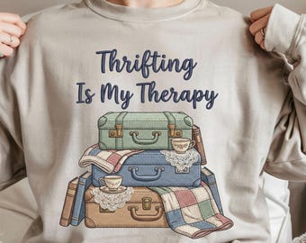 Thrifting Is My Therapy PNG, Vintage Suitcase Design (Digital Download)