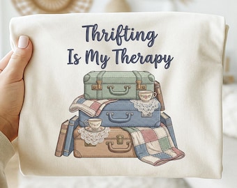 Thrifting Is My Therapy PNG, Vintage Suitcase Design (Digital Download)