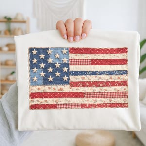 Bandeira americana acolchoada em PNG, design rústico de patchwork dos EUA (download digital)