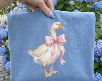 Coquette Goose PNG, Watercolor Duckling with Pink Bow (Digital Download)