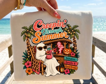 Creepin Through Summer PNG, Halloween Summer Shirt PNG, Spooky Season Beach Ghost Sublimation Trendy Design