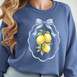 Blue Bow Lemon PNG, Vintage Lemon Frame Coquette Floral Design (Digital Download)