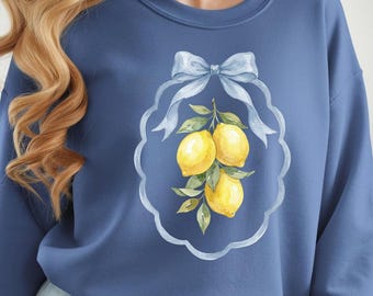 Blue Bow Lemon PNG, Vintage Lemon Frame Coquette Floral Design (Digital Download)
