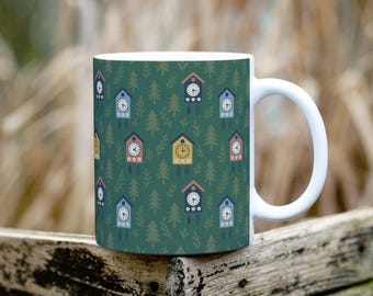 Forest Green – Black Forest Cuckoo Clock Mug | Schwarzwald Coffee Cup, German Souvenir Gift | Colorful Pattern 11 oz Ceramic Cup