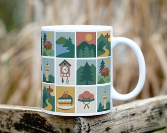 Black Forest Icons Mug | Schwarzwald Coffee Cup, German Souvenir Gift | Colorful Illustration 11 oz Ceramic Cup