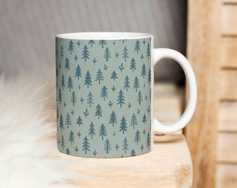 Black Forest Trees Mug | Minimal Forest Pattern Coffee Cup | Modern German Design