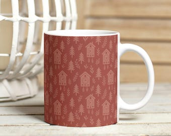 Red – Black Forest Cuckoo Clock Mug | Germany Souvenir, Minimal Schwarzwald Coffee Cup, Modern Woodland Design | 11 oz Ceramic Cup