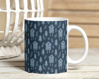Blue – Black Forest Cuckoo Clock Mug | Germany Souvenir, Minimal Schwarzwald Coffee Cup, Modern Woodland Design | 11 oz Ceramic Cup