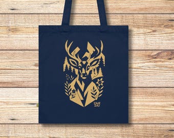 Black Forest deer tote bag | Schwarzwald organic cotton tote bag, illustrated forest design