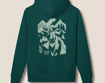 Black Forest Cow Hoodie | Organic Cotton Unisex Hoodie with Monochrome Cow Illustration