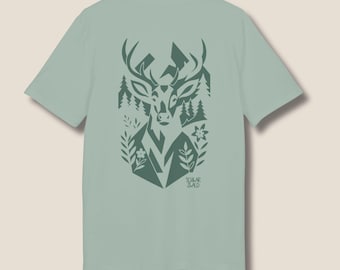 Black Forest Deer T-Shirt | Unisex Organic Cotton Shirt with Monochrome Deer Illustration