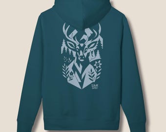 Black Forest Deer Hoodie | Organic Cotton Hoodie | Minimalist Deer Illustration | Unisex Nature Hoodie