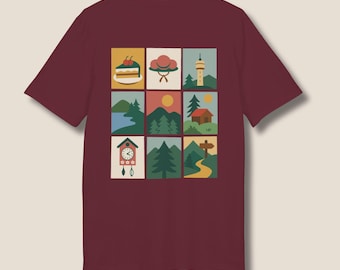 Black Forest Icons T-Shirt | Schwarzwald Organic Cotton Unisex Shirt, Illustrated Forest Icons
