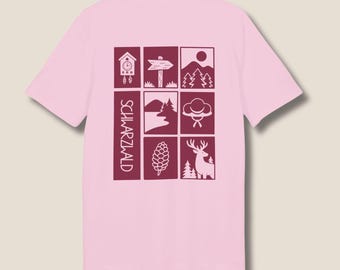 Black Forest Icons T-Shirt | Unisex Organic Cotton Shirt with Monochrome Forest Icons