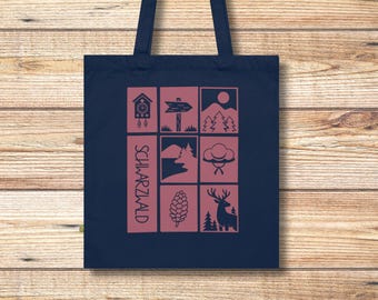 Black Forest icons tote bag | Schwarzwald organic cotton tote bag, illustrated forest icons