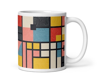 Node Protocol Bauhaus-Becher – Moderner geometrischer Kaffeebecher, abstraktes Design aus der Mitte des 20. Jahrhunderts